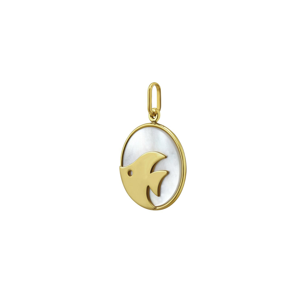 Fish MOP Charm Pendant in 14K Yellow Gold