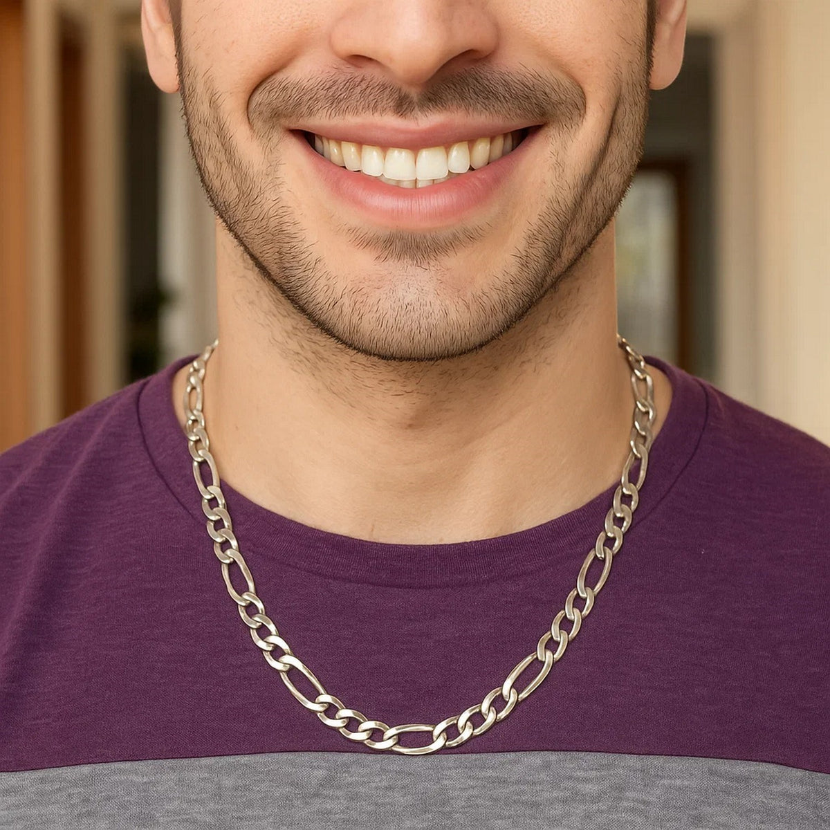 Figaro Style Chain in Rhodium-Plated Sterling Silver (8.10 mm)