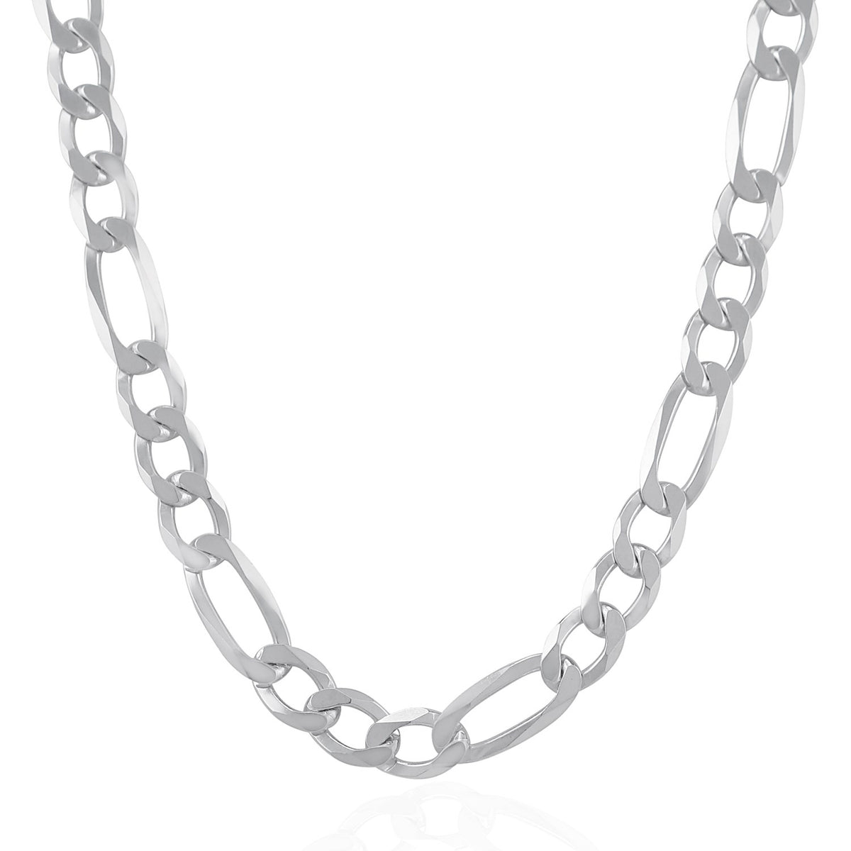 Rhodium Plated 8.8mm Figaro Style Chain in Sterling Silver (8.80 mm)