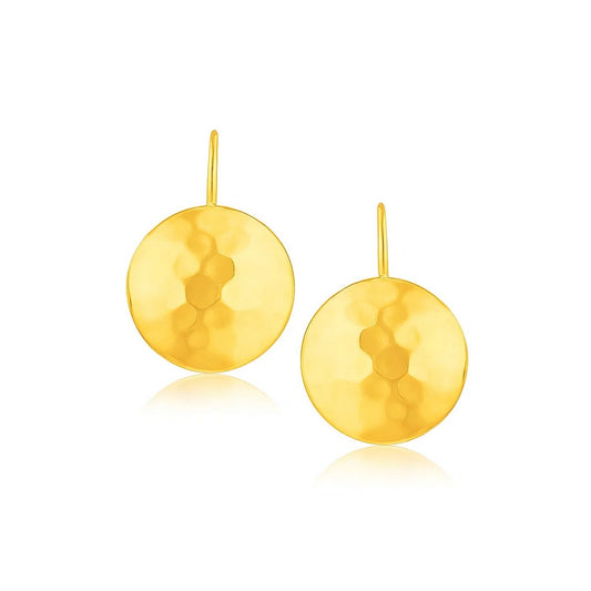 Hammered Disc Drop Earrings in 14K Yellow Gold