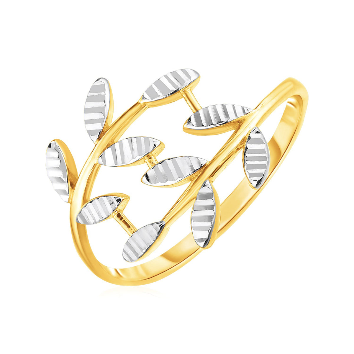 Crossover Textured Leaf Ring in 14K Two-Tone Gold (1.50 mm)