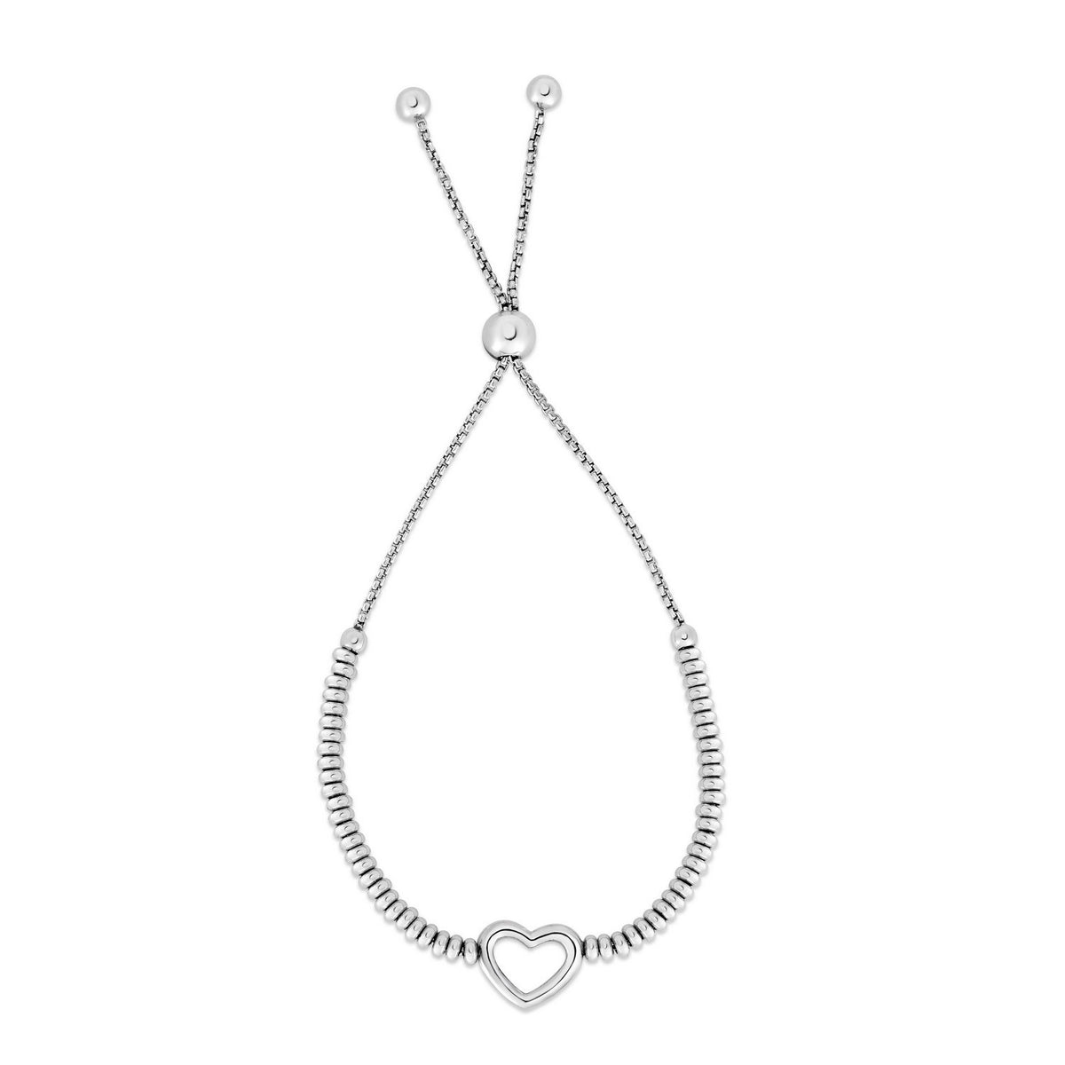 Heart Bead Friendship Bracelet in Rhodium-Plated Sterling Silver
