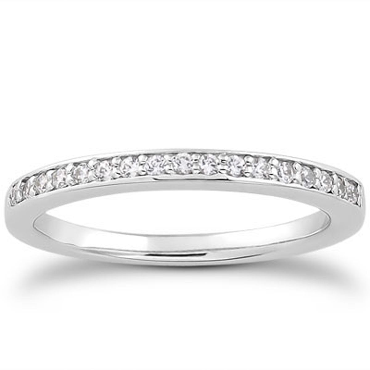 Micro-Pave Flat Sided Diamond Wedding Band in 14K White Gold