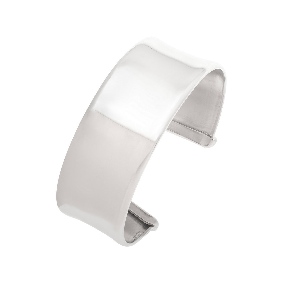 Wide Sculpted Cuff Bangle in Rhodium-Plated Silver