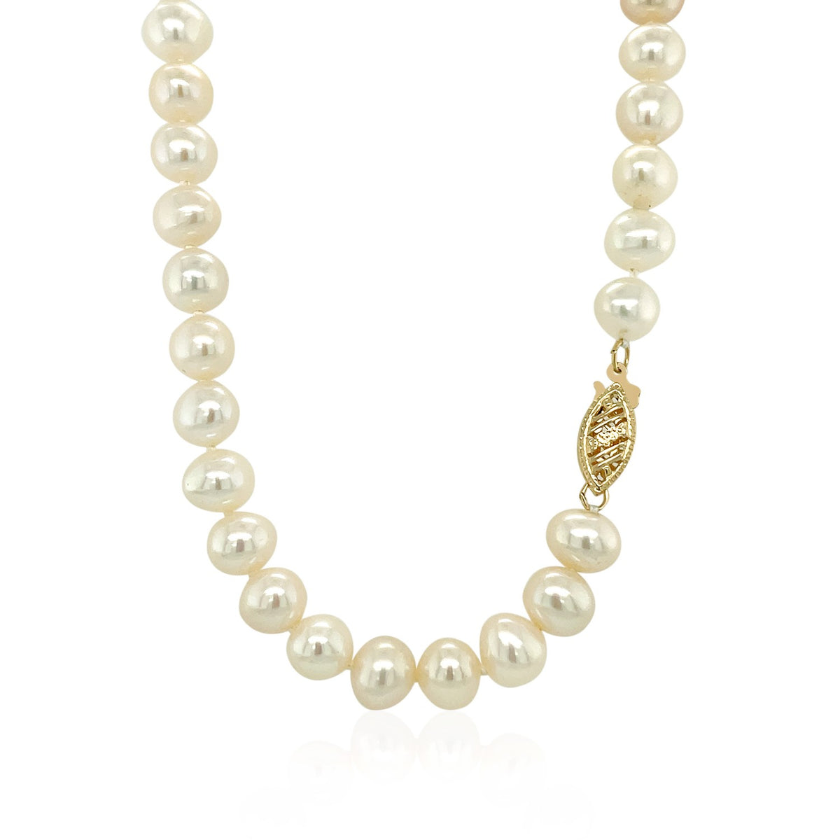 White Freshwater Pearl Strand Necklace in 14K Yellow Gold