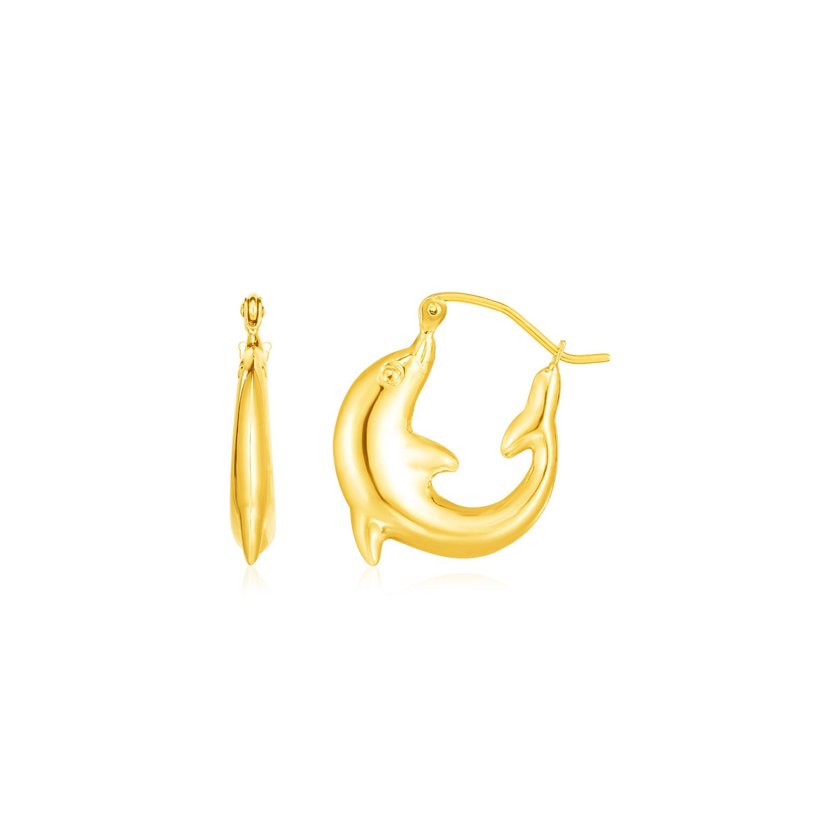 Dolphin Hoop Earrings in 14K Yellow Gold (3.00 mm)