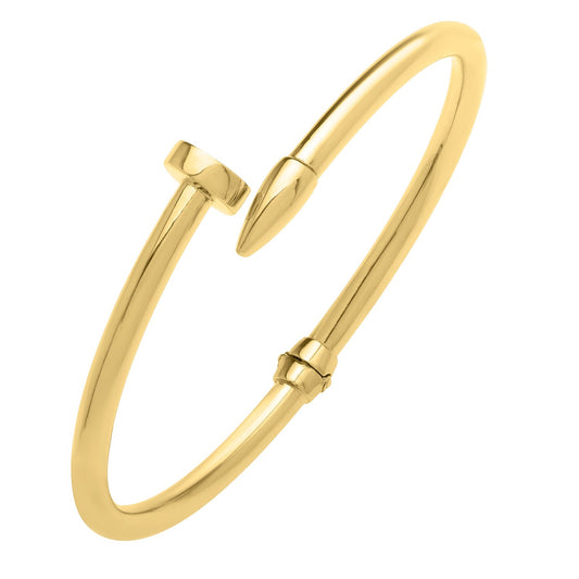 Nail Head Bypass Cuff Bangle in 14K Yellow Gold