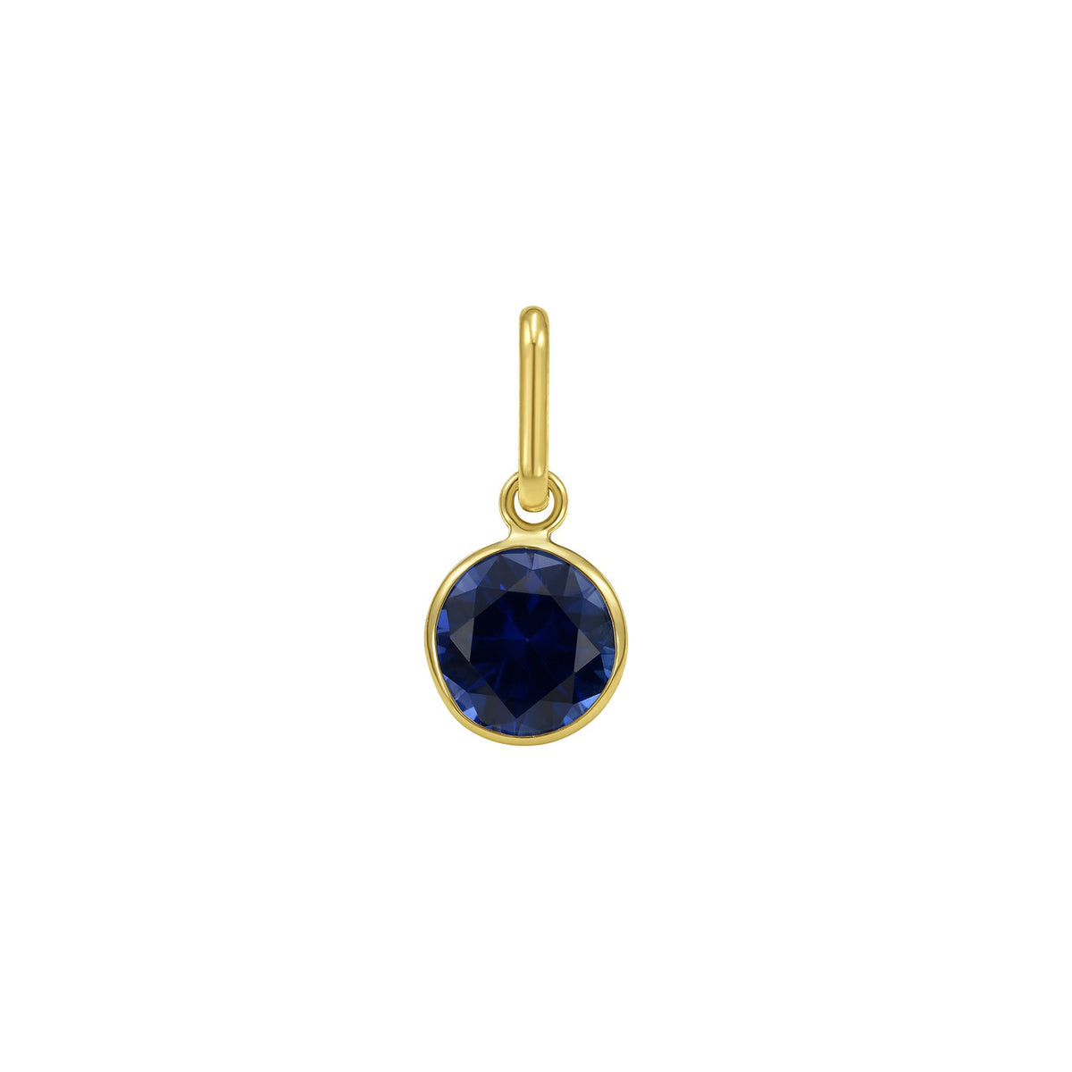 Round Blue Sapphire Charm Pendant in 14K Yellow Gold