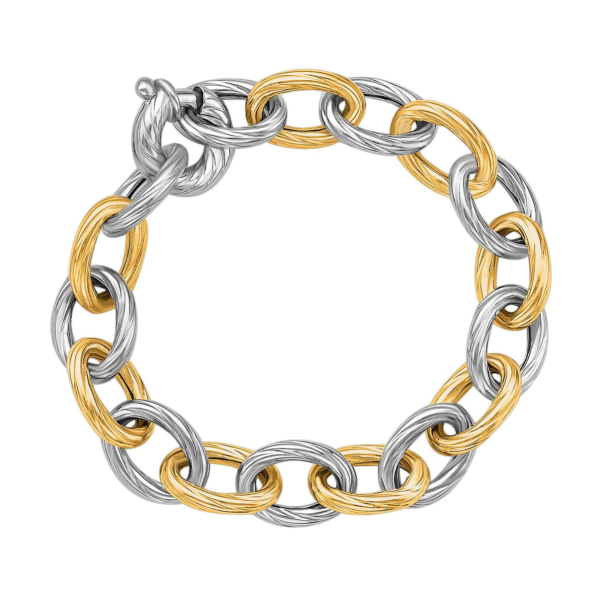 Diamond Cut Chain Bracelet in 18K Gold & Rhodium Silver
