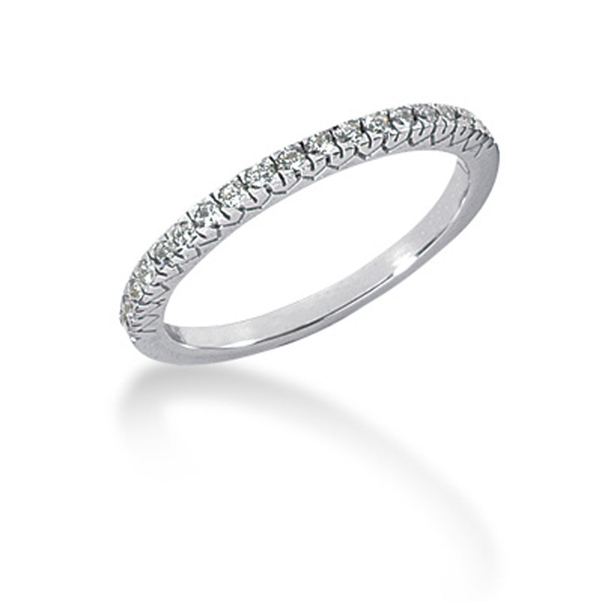 Engraved Fishtail V Pave Diamond Wedding Band in 14K White Gold