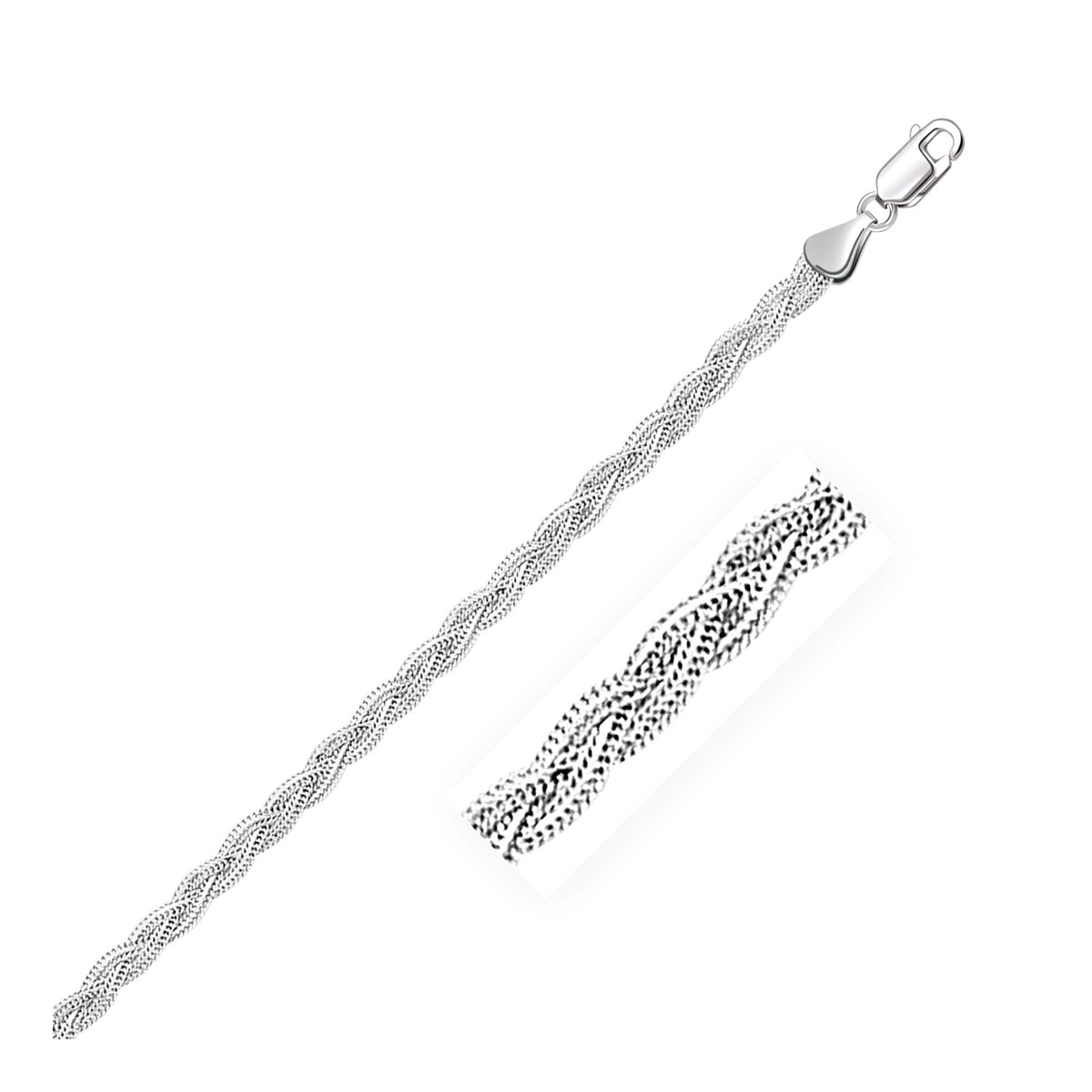 Braided Foxtail Anklet in 14K White Gold 3.5mm