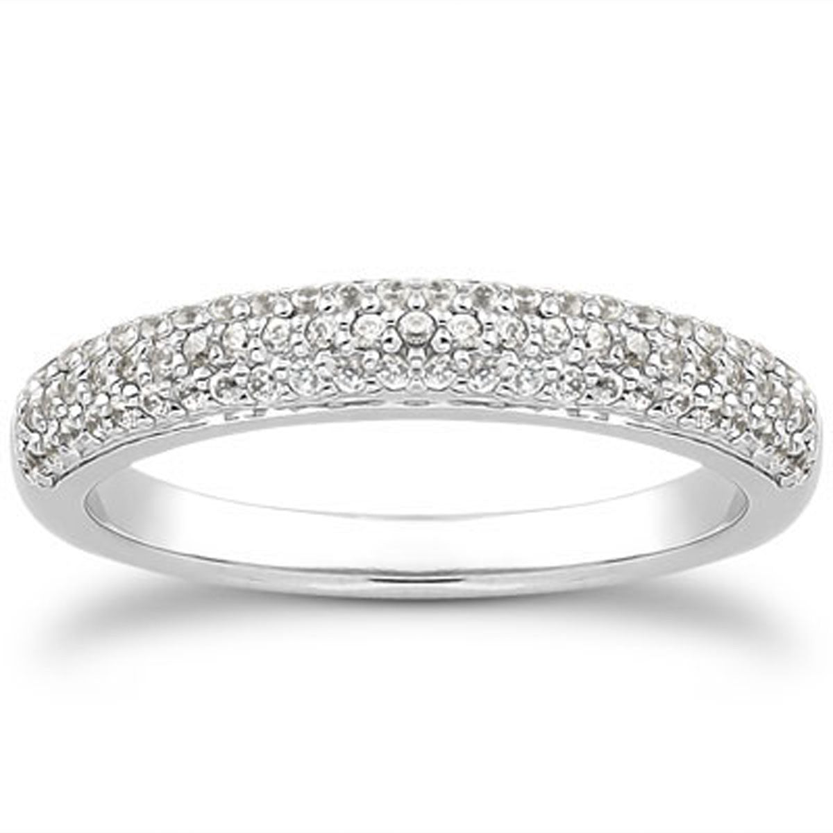 Triple Multi-Row Micro-Pave Diamond Wedding Band in 14K White Gold