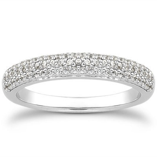 Triple Multi-Row Micro-Pave Diamond Wedding Band in 14K White Gold