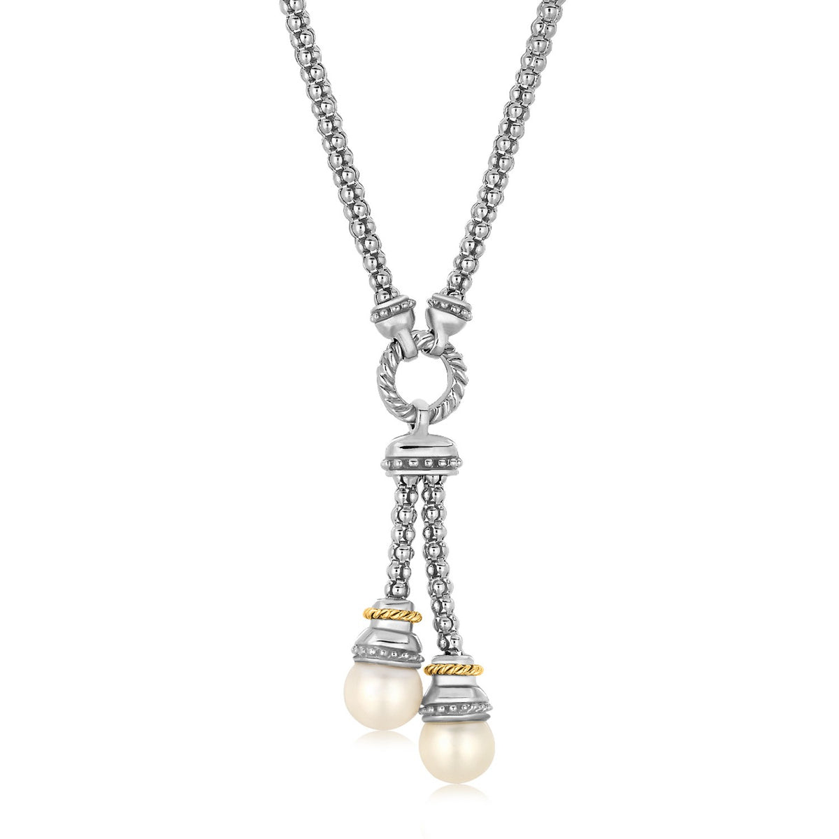 Popcorn Style Necklace with Pearl Accents in 18K Yellow Gold & Sterling Silver