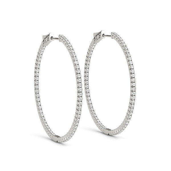 Slim Two Sided Diamond Hoop Earrings in 14K White Gold (1 1/2 cttw)