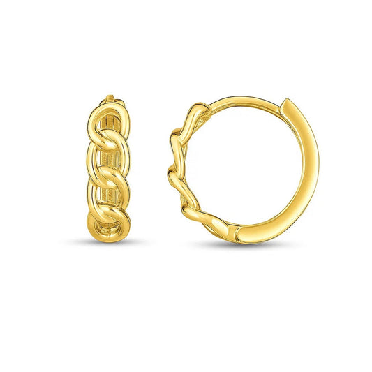 Curb Link Huggie Hoop Earrings in 14K Yellow Gold