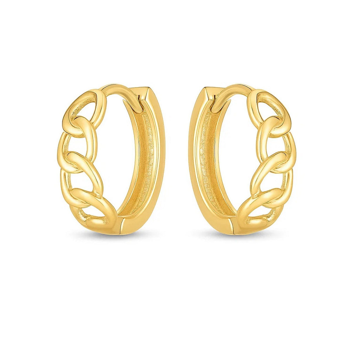 Curb Link Huggie Hoop Earrings in 14K Yellow Gold