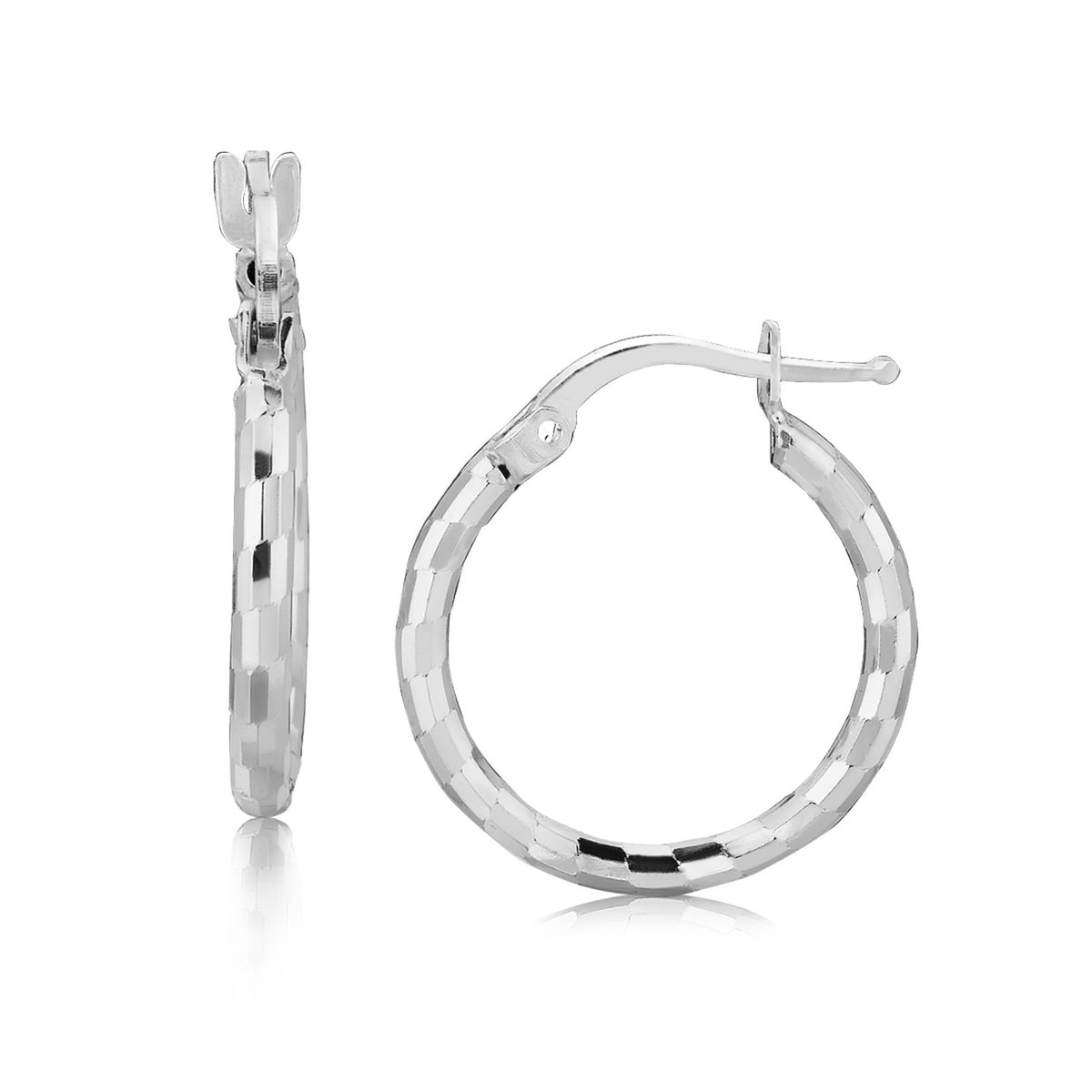 Diamond Cut Small Hoop Earrings in Rhodium Silver (2x15mm)