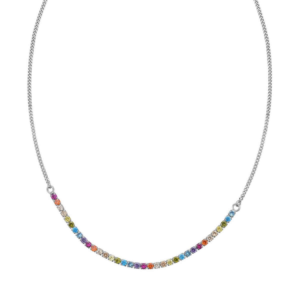Rainbow CZ Necklace in Rhodium-Plated Sterling Silver