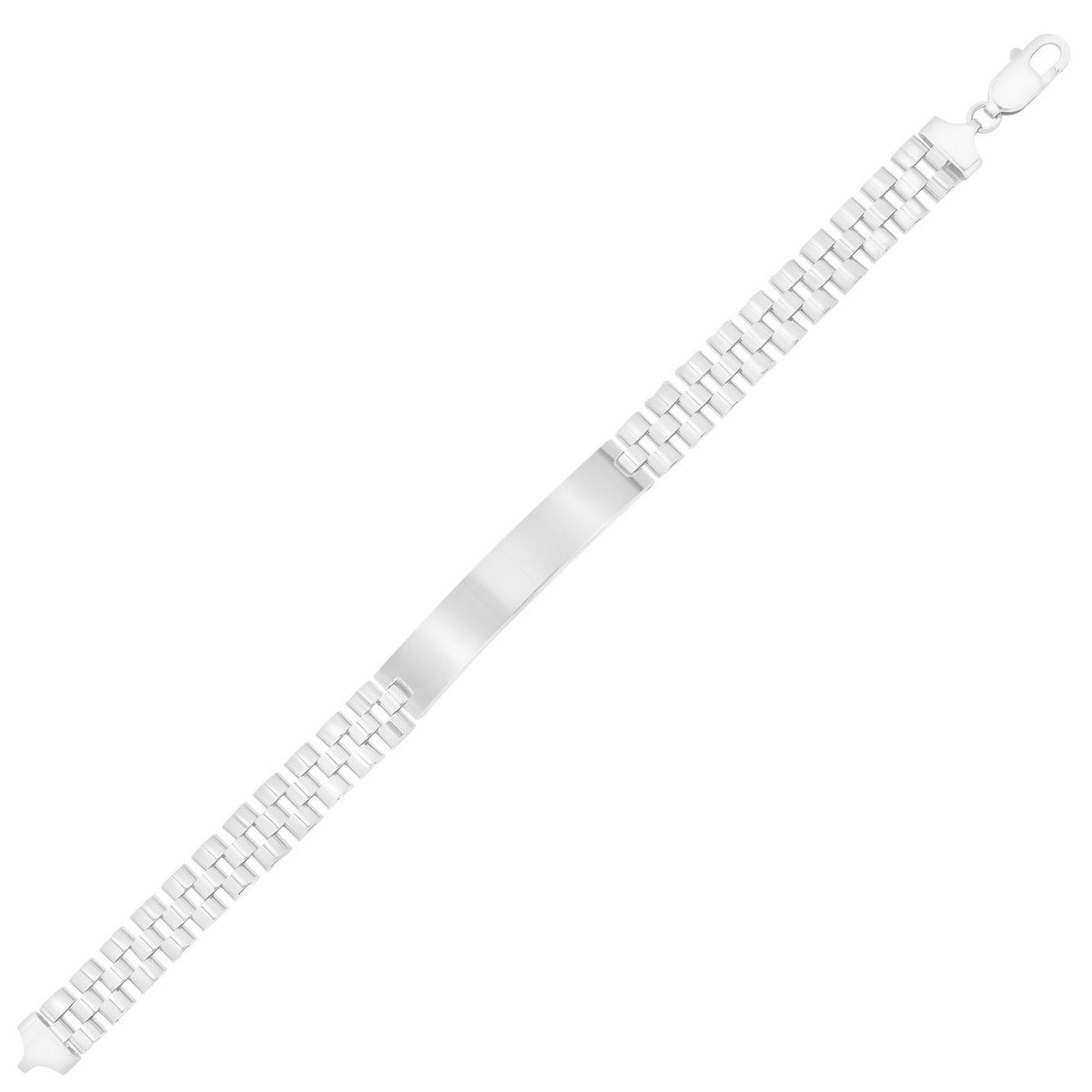 Railroad Chain ID Bracelet in Rhodium-Plated Silver