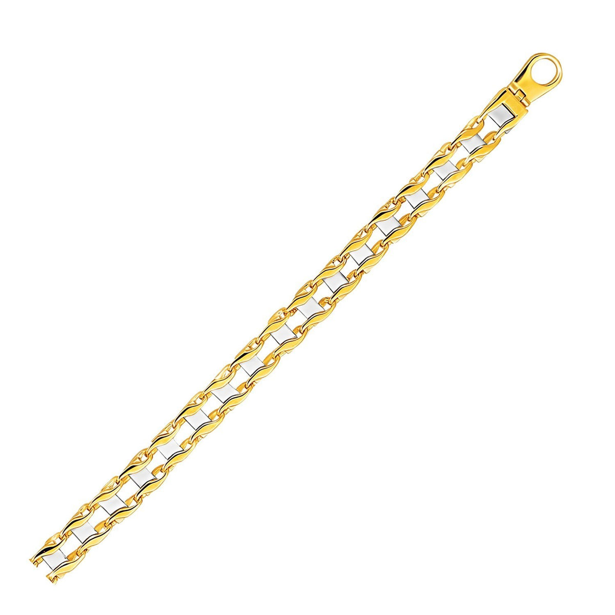 Men's Curved Bar Link Bracelet in 14K Two-Tone Gold