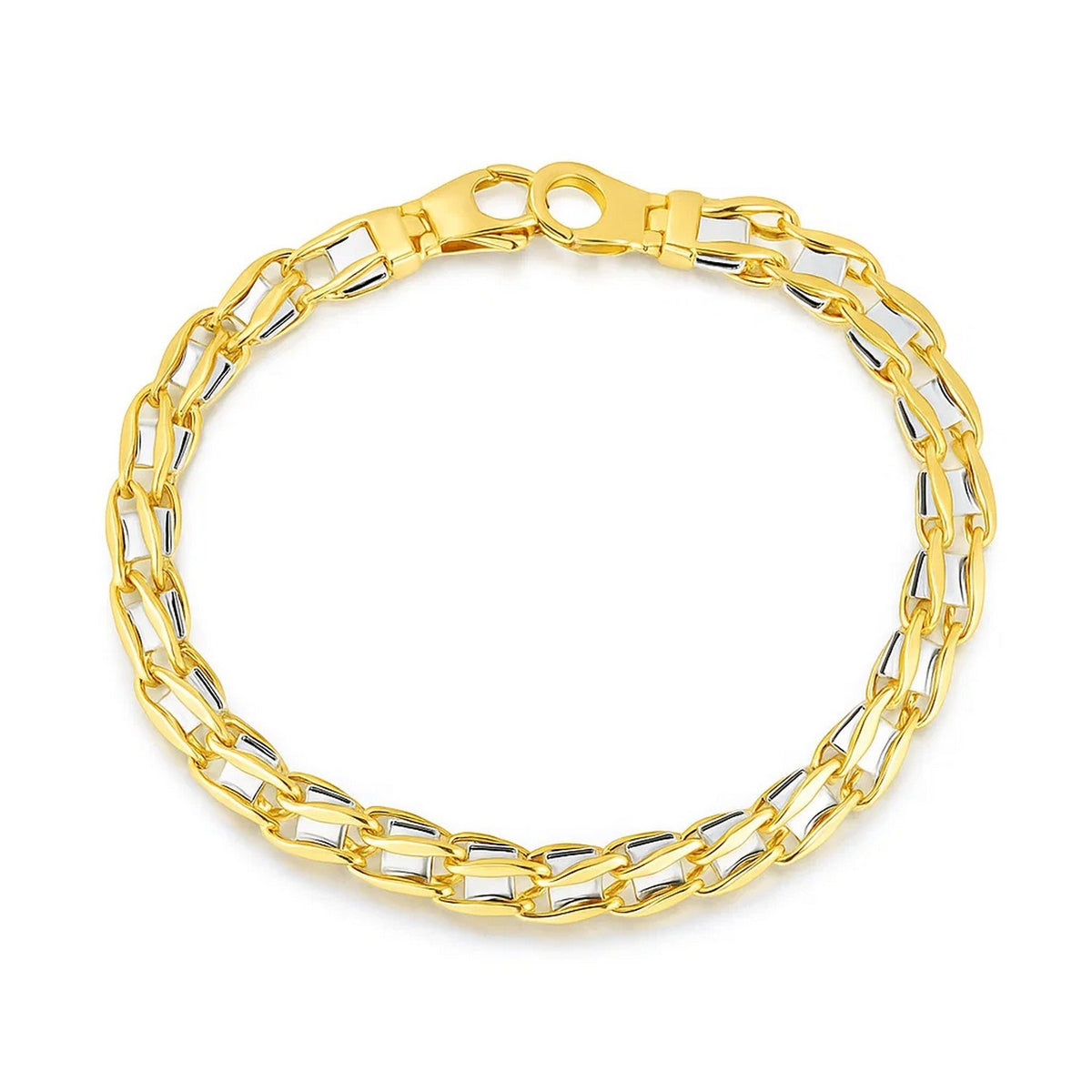 Men's Curved Bar Link Bracelet in 14K Two-Tone Gold