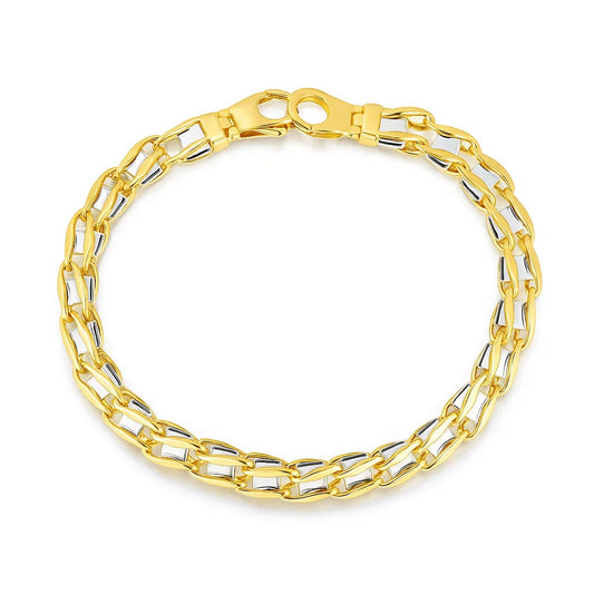 Men's Curved Bar Link Bracelet in 14K Two-Tone Gold