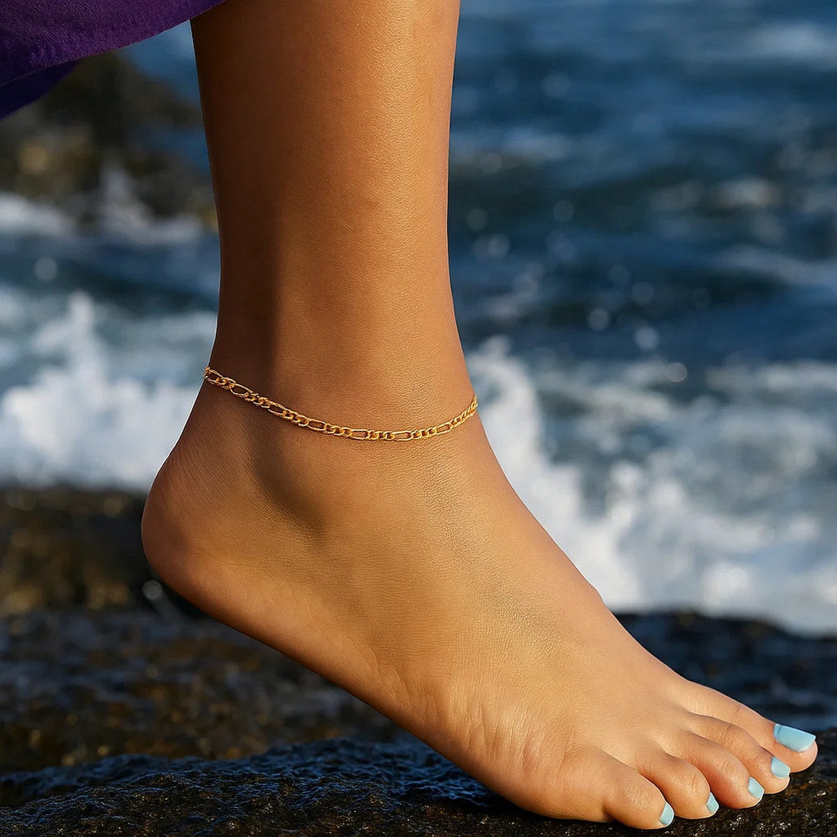 Figaro Anklet in 14K Yellow Gold 1.3mm