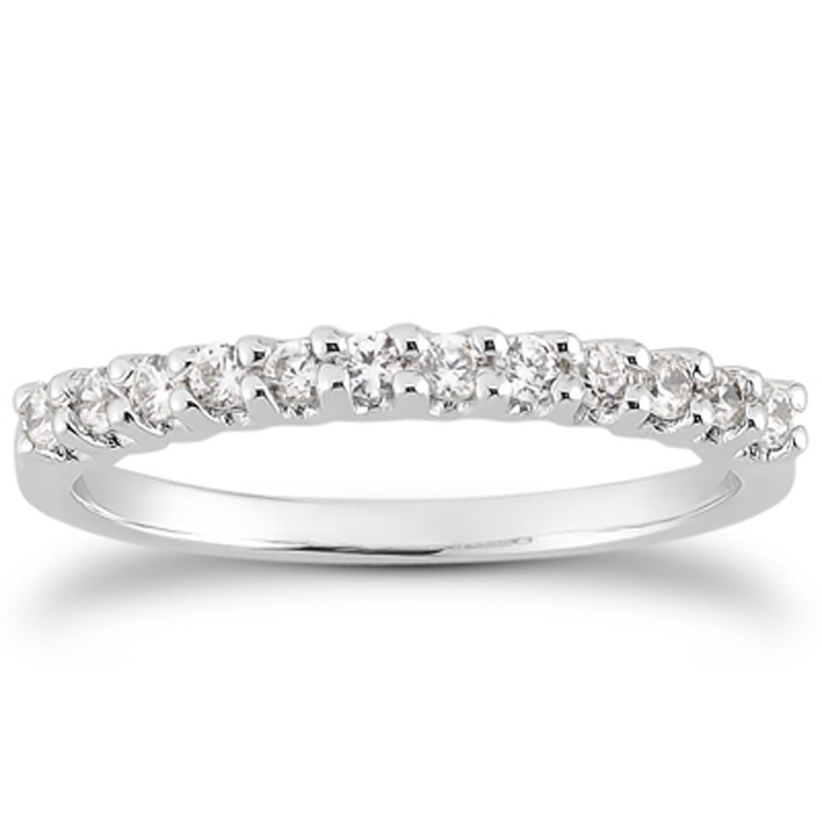 Fancy U Setting Shared Prong Diamond Wedding Band in 14K White Gold