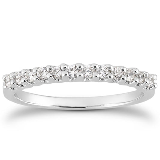 Fancy U Setting Shared Prong Diamond Wedding Band in 14K White Gold