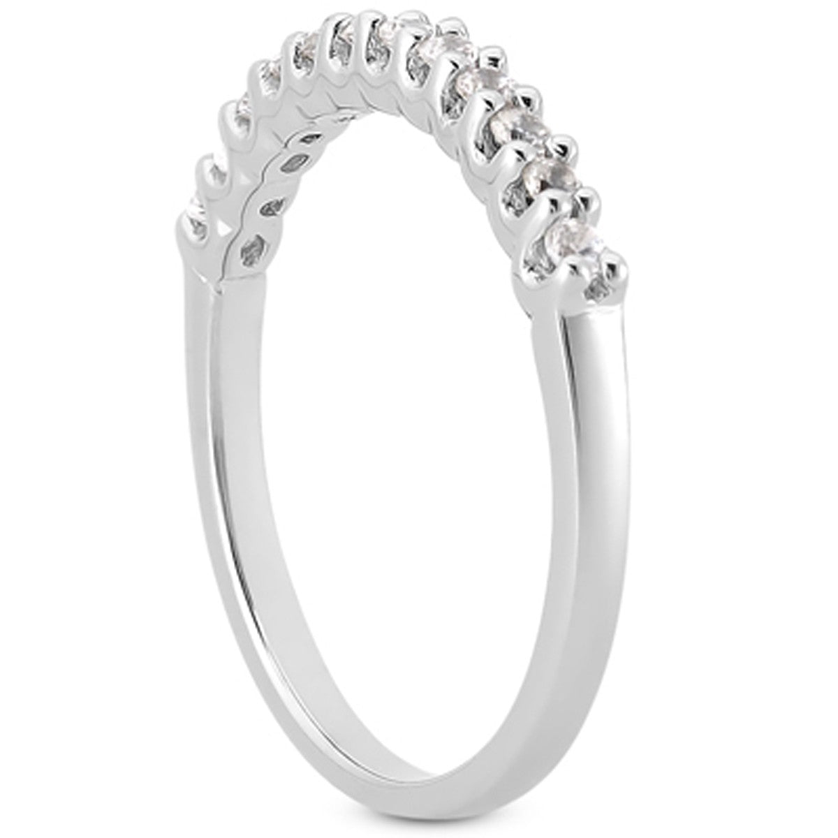 Fancy U Setting Shared Prong Diamond Wedding Band in 14K White Gold