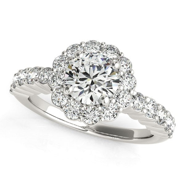 Round Floral Motif Diamond Engagement Ring in 14K White Gold (1 5/8 cttw)