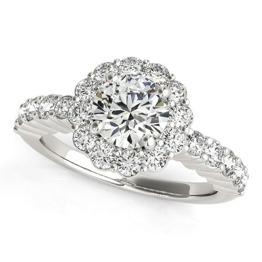 Round Floral Motif Diamond Engagement Ring in 14K White Gold (1 5/8 cttw)