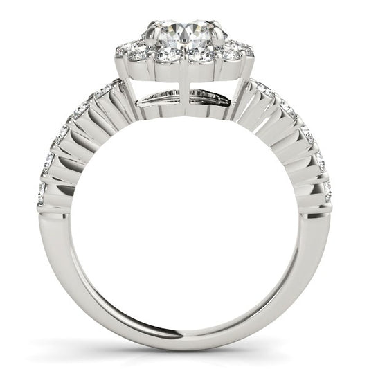 Round Floral Motif Diamond Engagement Ring in 14K White Gold (1 5/8 cttw)