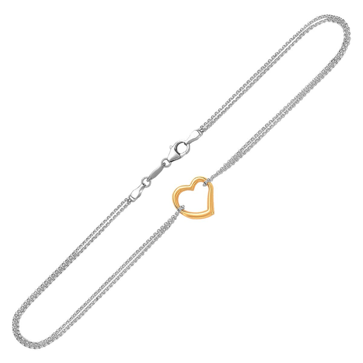 Open Heart Station Anklet in 14K Gold & Sterling Silver