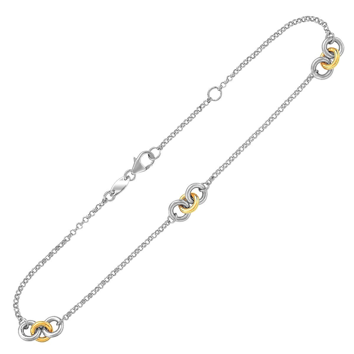 Triple Ring Stationed Anklet in 14K Yellow Gold & Sterling Silver
