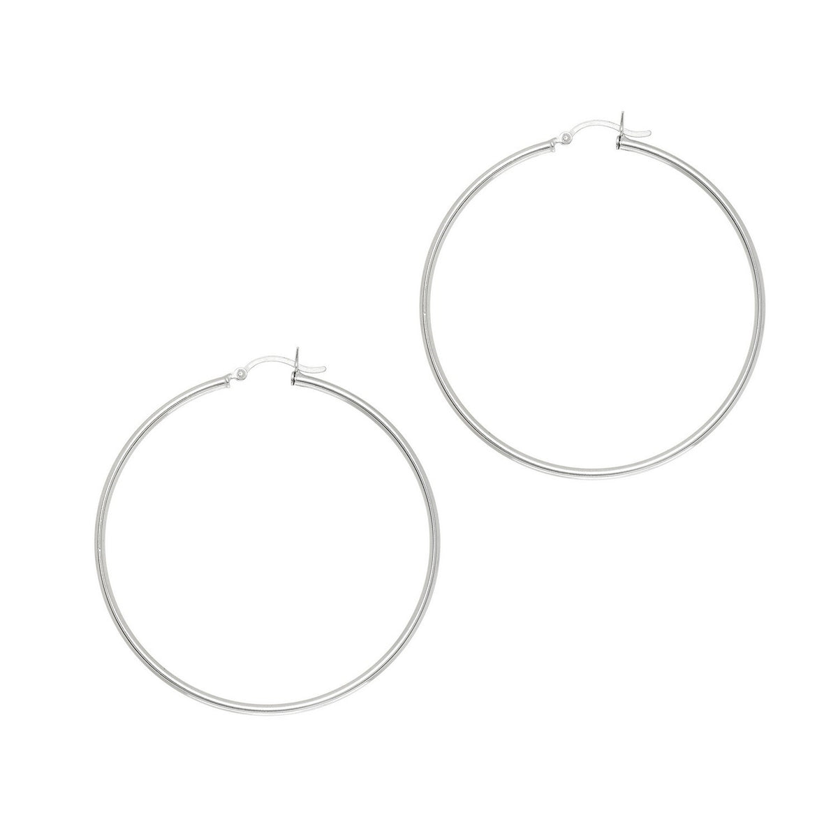 Rhodium-Plated Hoop Earrings in Sterling Silver (2x50mm)