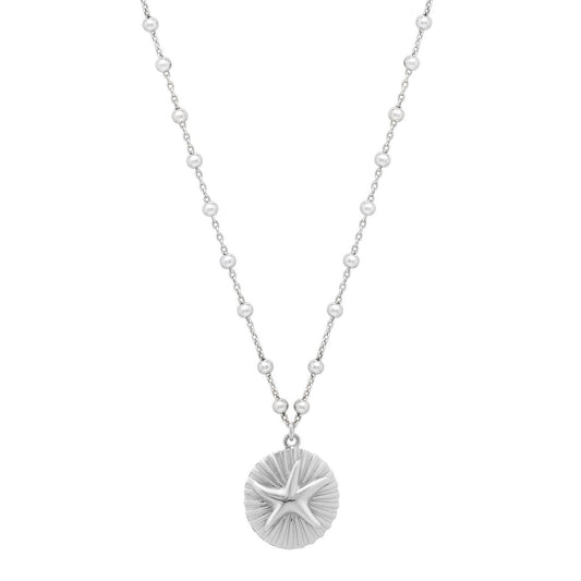 Starfish Medallion Necklace in Rhodium-Plated Silver