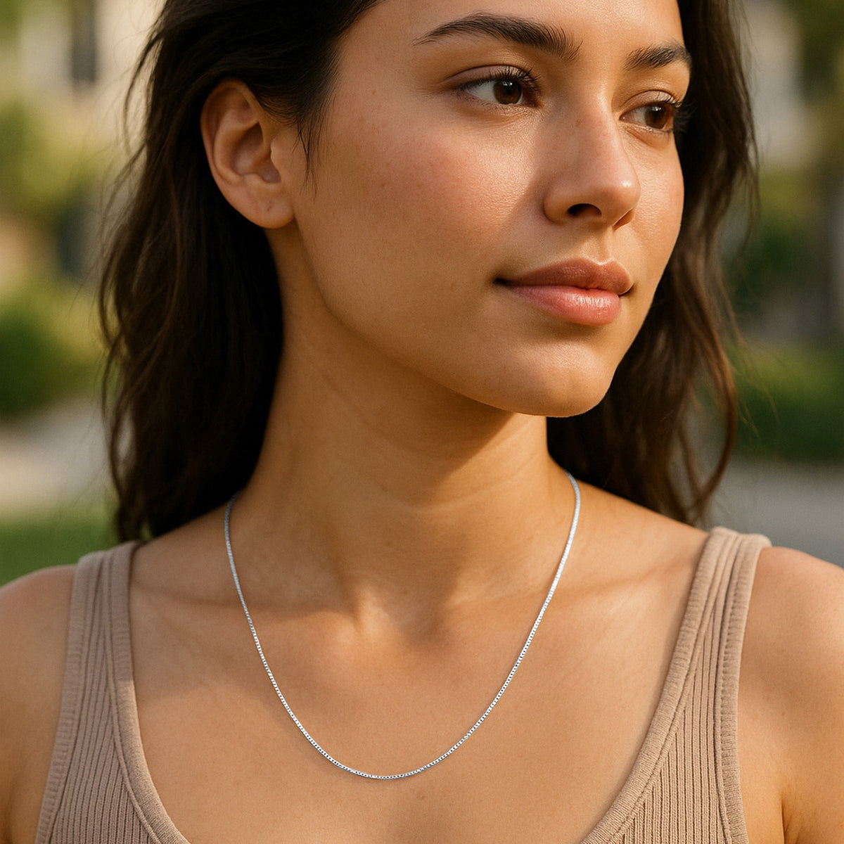 Classic Box Chain in 14K White Gold (0.45 mm)