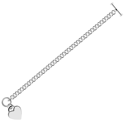 Heart Charm Rolo Chain Bracelet in Rhodium Silver (6.00 mm)