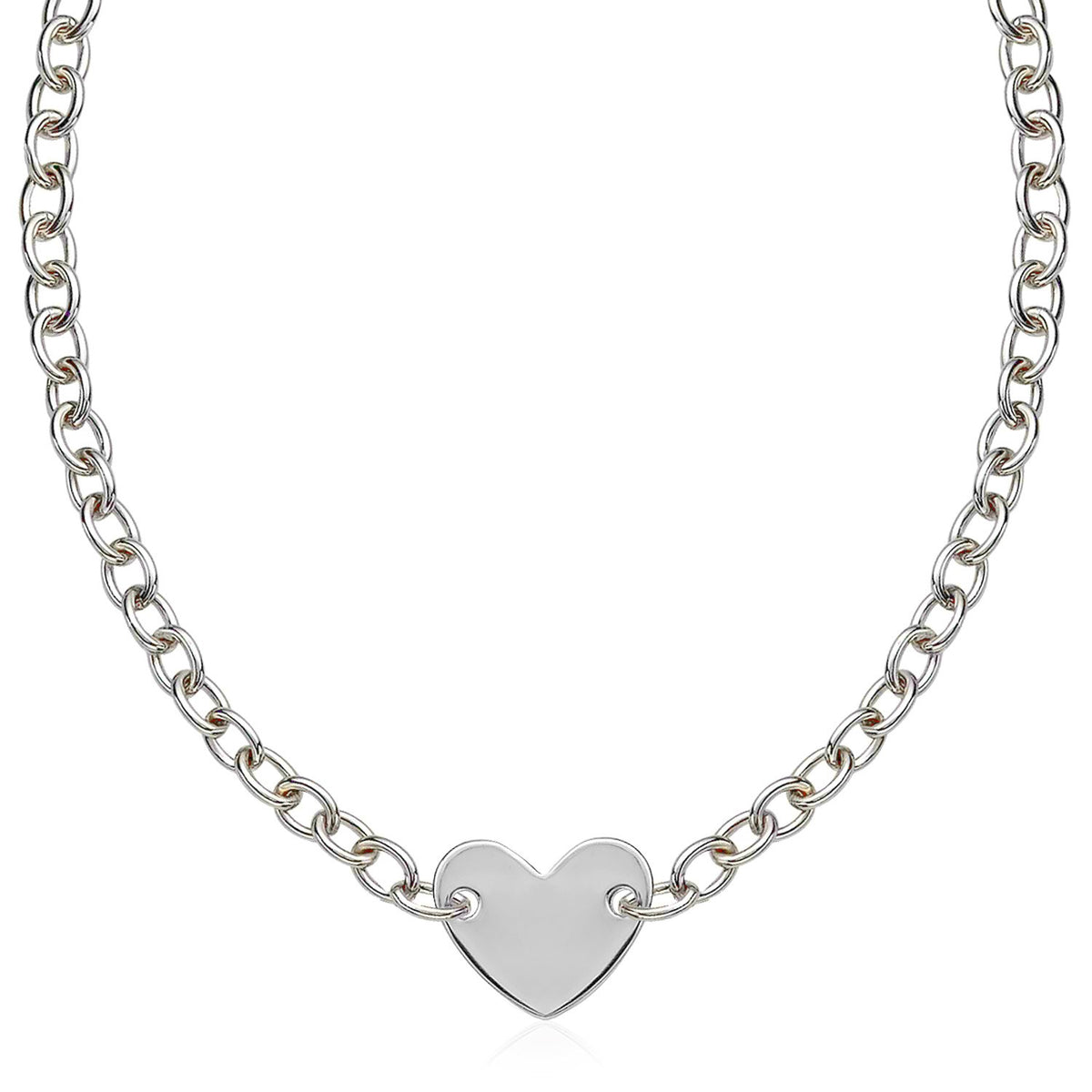 Flat Heart Motif Station Chain Bracelet in Rhodium Silver