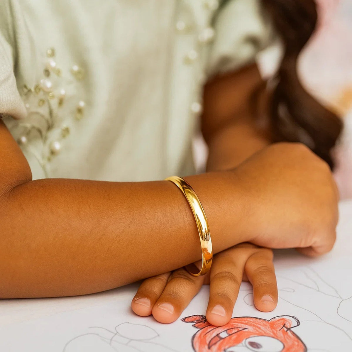 Dome Design Polished Children's Bangle in 14K Yellow Gold (5.50 mm)