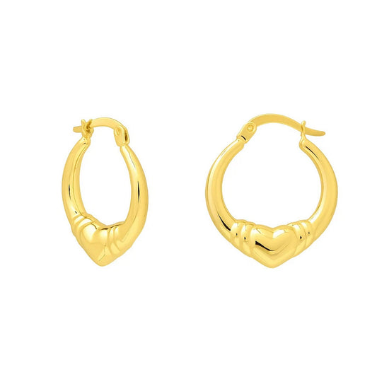 Ribbed Heart Hoop Earrings in 14K Yellow Gold
