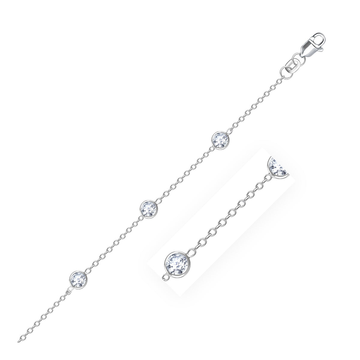 Round White CZ Anklet in 14K White Gold