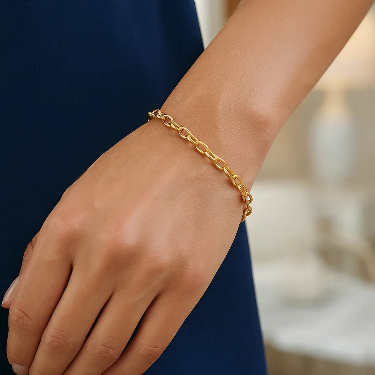 Oval Rolo Chain Bracelet in 14K Yellow Gold, worn