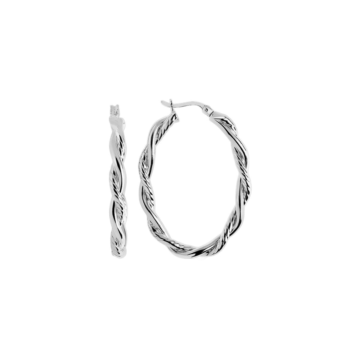Oval Hoop Braided Diamond Cut Earrings in Silver (4x22mm)
