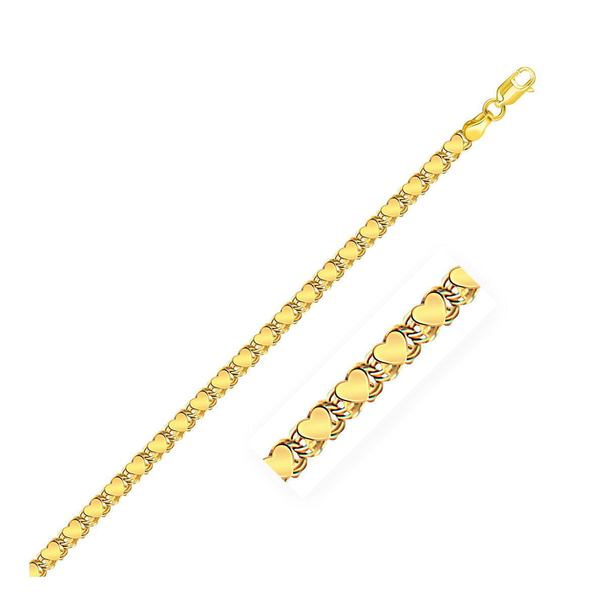 Heart Anklet in 14K Yellow Gold 3.3mm