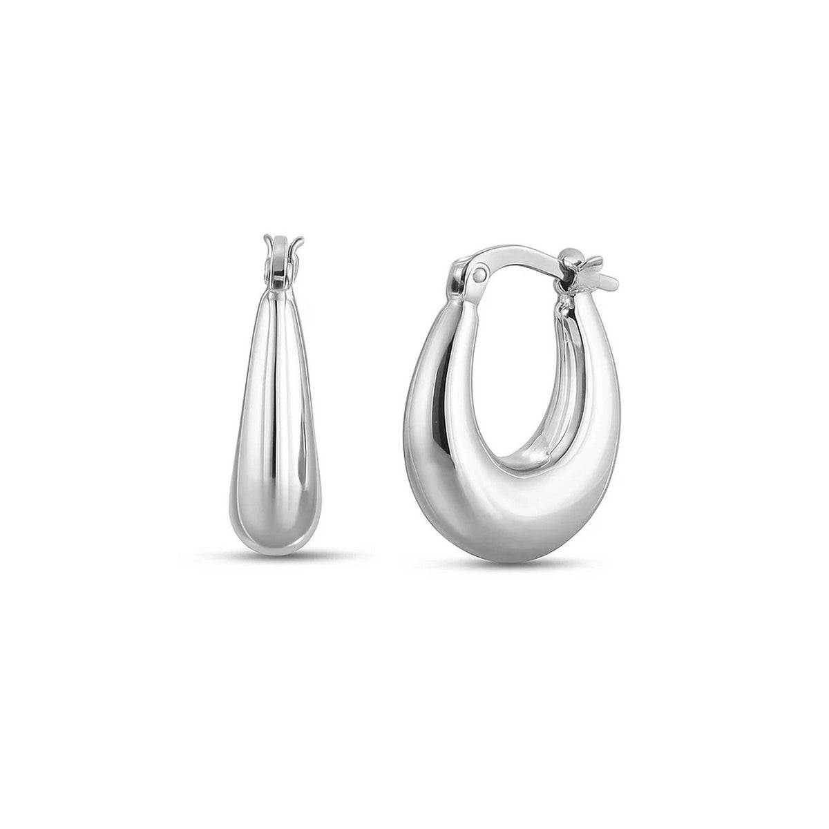 Puffed Graduated Hoop Earrings in Sterling Silver