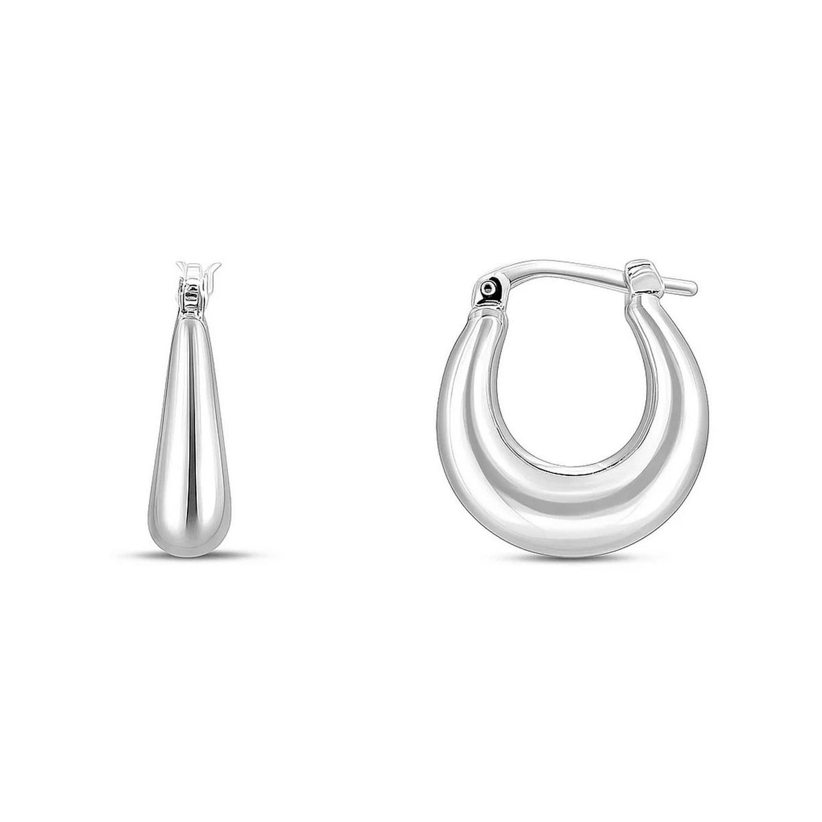 Puffed Graduated Hoop Earrings in Sterling Silver