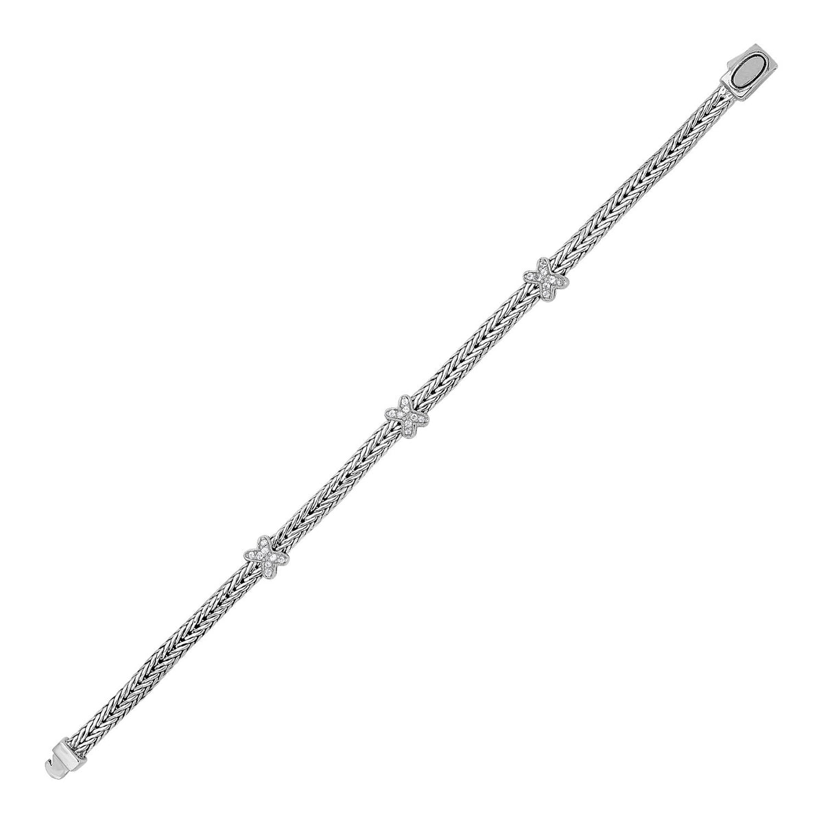 Woven Rope Bracelet with White Sapphire Accents in Silver (2.00 mm)